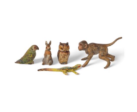 A group of miniature Austrian cold painted bronze animals, monkey length 2cm (5)