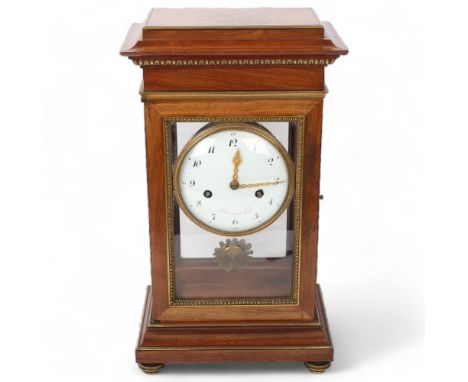 French mahogany and bronze-mounted 4-glass mantel clock, Bourret Paris, 8-day movement striking on a bell, with key and pendu