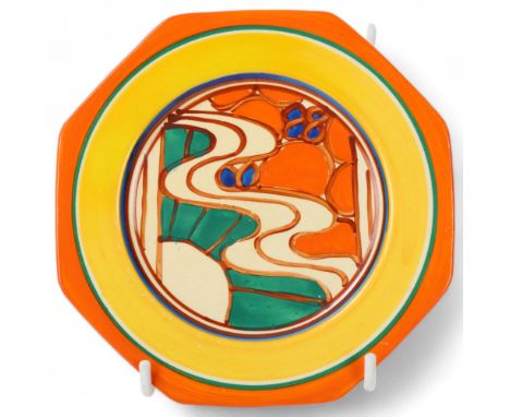 CLARICE CLIFF - Sunrise pattern octagonal cake plate, diameter 14.5cmGood condition, no chips cracks or restoration