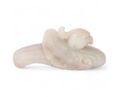A Chinese carved jade bird design pendant, length 7.5cm