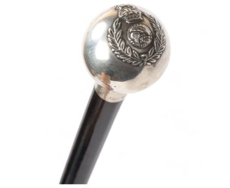 Military swagger stick with silver top and crest, hallmarks Birmingham 1921A few very light minor dents in the top