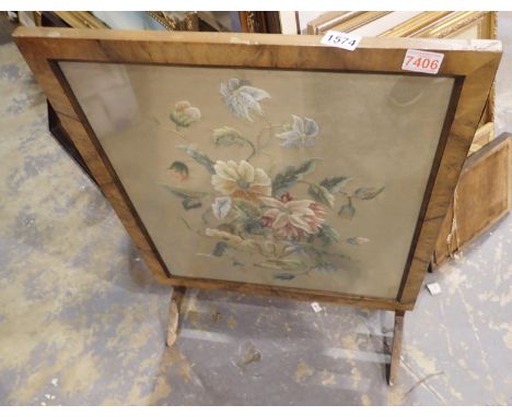 Walnut framed tapestry firescreen table, 55 x 75 cm. Not available for in-house P&amp;P 