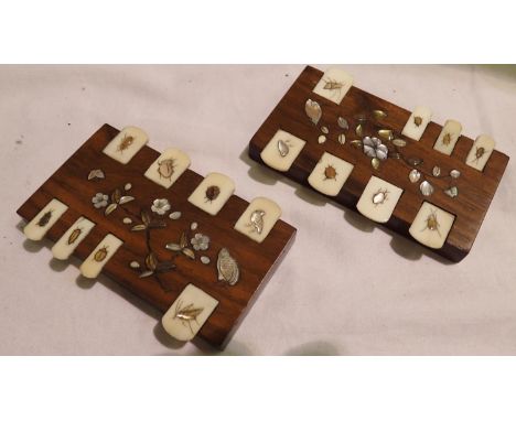 Two inlaid bone gaming counters. P&amp;P Group 1 (£14+VAT for the first lot and £1+VAT for subsequent lots) 