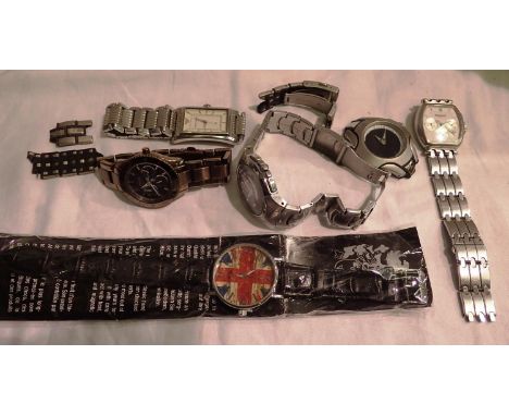 Gents wristwatches including Fossil, Emporio Armani etc (6). P&amp;P Group 1 (£14+VAT for the first lot and £1+VAT for subseq