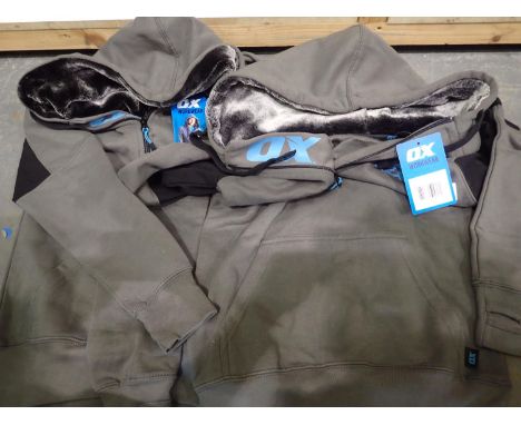 Two Ox Tools XS 34 inch chest grey workwear hoodies, new old stock. P&amp;P Group 1 (£14+VAT for the first lot and £1+VAT for