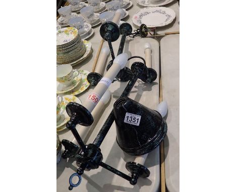 Pair of modern ceiling light fittings and shades, H: 42 cm. Not available for in-house P&amp;P 