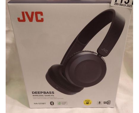 JVC wireless bluetooth foldable deep bass on ear lightweight HA-S31BT headphones, black, new and boxed. P&amp;P Group 1 (£14+