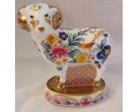 Royal Worcester Chinese Year of the Sheep model, H: 70 mm, no chips cracks or visible damage, gilding good no crazing. P&amp;