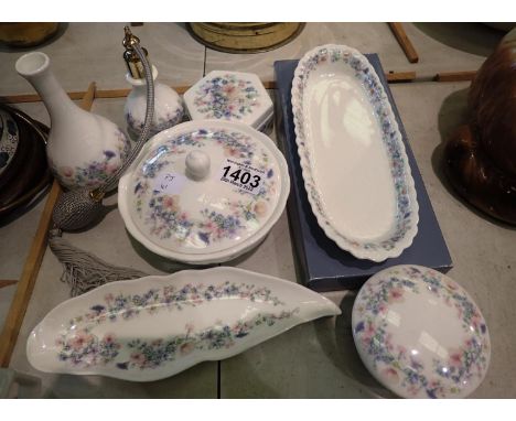 Wedgwood ceramic dressing table set including atomiser, covered pots etc (7). P&amp;P Group 2 (£18+VAT for the first lot and 