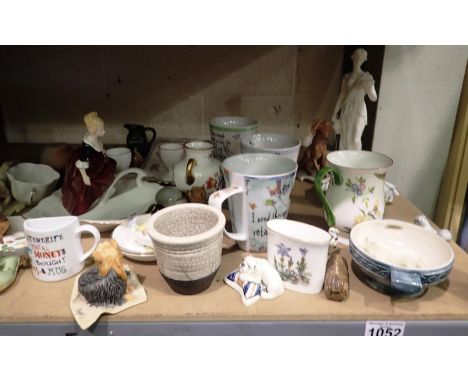 Shelf of mixed ceramics including Shelley. Not available for in-house P&amp;P 