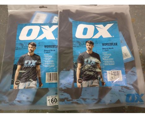 Two Ox Tools 3XL 50 inch chest round neck workwear t-shirts, new old stock. P&amp;P Group 1 (£14+VAT for the first lot and £1