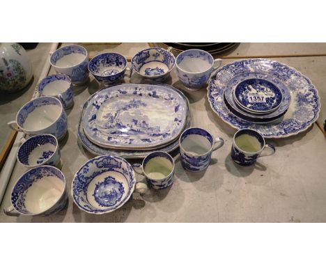 Collection of mixed blue and white ceramics, mainly teacups and saucers. Not available for in-house P&amp;P 