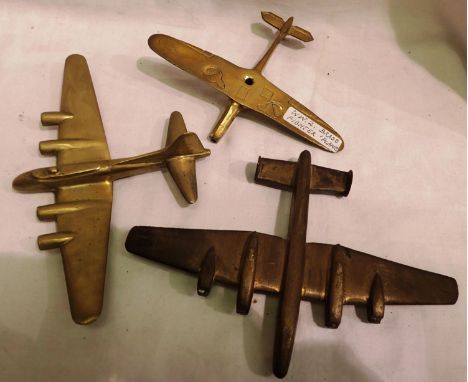 Three brass aircraft models. P&amp;P Group 1 (£14+VAT for the first lot and £1+VAT for subsequent lots) 