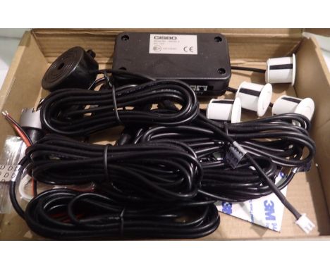Complete set of white parking sensors with buzzer and fitting drill bit. P&amp;P Group 1 (£14+VAT for the first lot and £1+VA