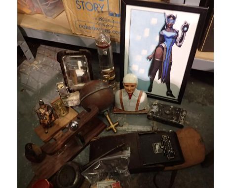 Mixed items including a Galileo thermometer, framed print etc. Not available for in-house P&amp;P 