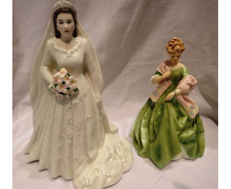 Two Royal Worcester figurines, First Dance and Her Majesty Queen Elizabeth, largest H: 24 cm. P&amp;P Group 3 (£25+VAT for th
