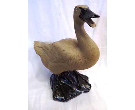 Large ceramic Chinese mud ware duck, H: 25 cm. P&amp;P Group 3 (£25+VAT for the first lot and £5+VAT for subsequent lots) 