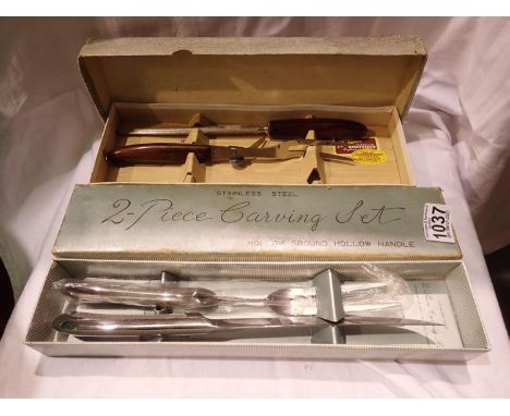 Two piece stainless steel carving set, boxed, and a further Richards two piece carving set. P&amp;P Group 2 (£18+VAT for the 