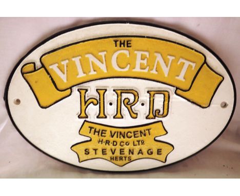 Cast iron Vincent Motorcycles plaque, W: 35 cm. P&amp;P Group 1 (£14+VAT for the first lot and £1+VAT for subsequent lots) 