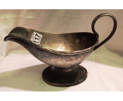 War department silver plated gravy boat, stamped with broad arrow. P&amp;P Group 1 (£14+VAT for the first lot and £1+VAT for 