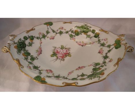 Royal Crown Derby gilded floral plate for T Goode &amp; Co, L: 28 cm. P&amp;P Group 2 (£18+VAT for the first lot and £3+VAT f