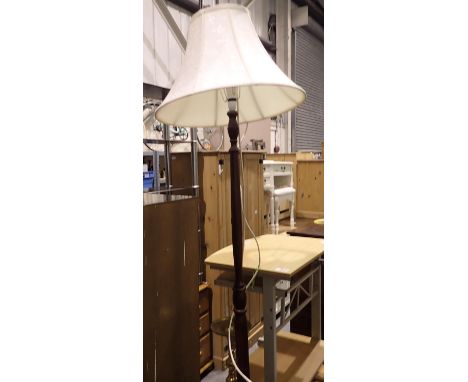 Early 20th century mahogany standard lamp, H: 175 cm including shade. Not available for in-house P&amp;P 