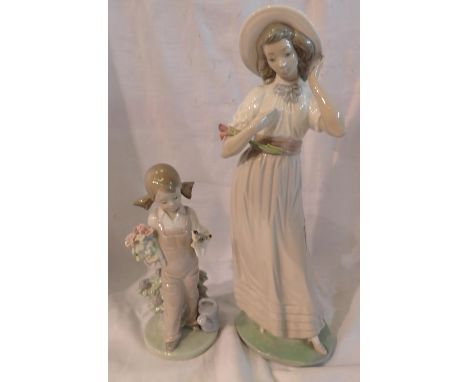 Lladro and Nao figurines (2), both with damages, largest H: 20 cm. P&amp;P Group 2 (£18+VAT for the first lot and £3+VAT for 