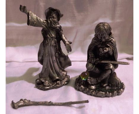 Lord of The Rings, Frodo Baggins, pewter figurine, H: 80 mm, and a further pewter wizard figurine (2). P&amp;P Group 1 (£14+V