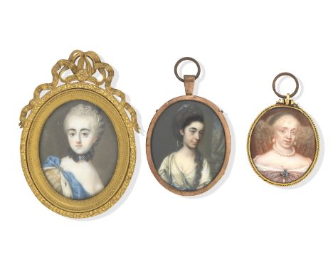 Continental School, circa 1660A portrait miniature of a lady Enamel in gilt-metal frame, together with a portrait miniature o