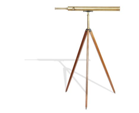 An early 20th century 3 inch brass refracting telescope by Broadhurst Clarkson &amp; Coon mahogany tripod stand with engravin