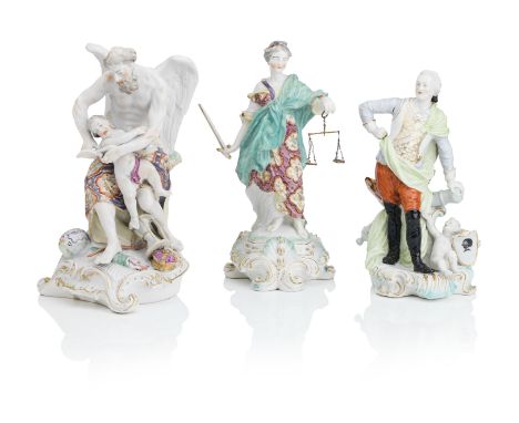 Three Derby figures; General Conway, Justice, and Time clipping the wings of LoveLate 18th CenturyThe first standing leaning 