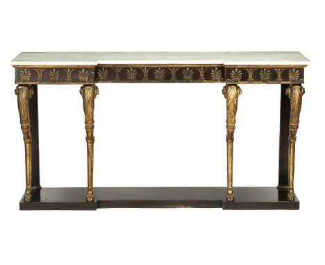 A parcel gilt, simulated rosewood inverted breakfront console table, in the manner of Thomas Hope, 20th centuryThe white marb