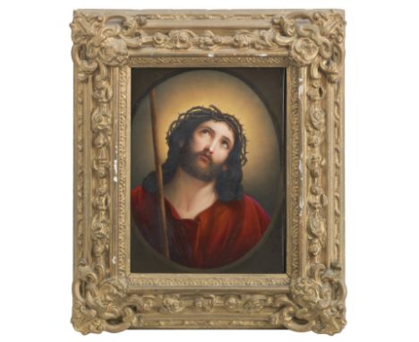 A Berlin plaqueLate 19th CenturyPainted with a portrait of Christ after a painting attributed to Guido Reni (1575-1642, Italy