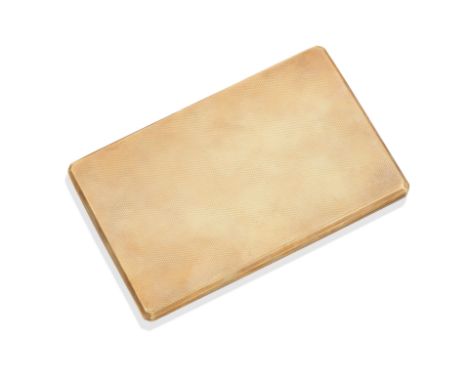 A 9ct gold cigarette caseby Adie Bros, Of rectangular engine-turned form, with slide-action opening, inscription to the inter