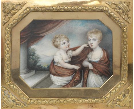 Samuel Shelley (British, 1750-1808)Lady Georgina and Lady Elizabeth Somerset Watercolour on ivory, a double portrait miniatur