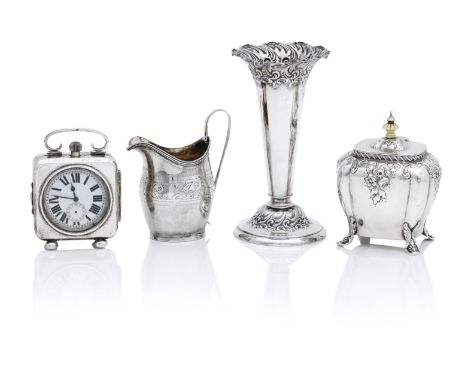 A collection of silver itemsvarious makers and dates To include a tea caddy, chased and embossed with garlands, a George III 