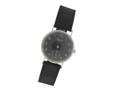 Universal: A Stainless steel manual wind wristwatchMovement: stamped 'Universal Geneve, 262, 124616'Dial: Black dial with Ara