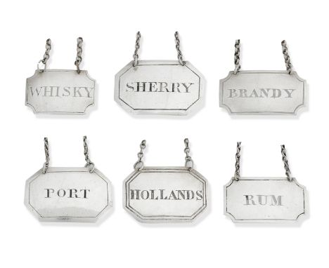 Perth; One pair and four further silver wine labelsthe pair by R.&amp; R. Keay and Robert Keay II, others by Charles Murray, 