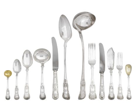 A Victorian silver part canteenby John Mckay, Edinburgh 1855, knives Sheffield 1965 Of King's pattern, settings for twelve, c