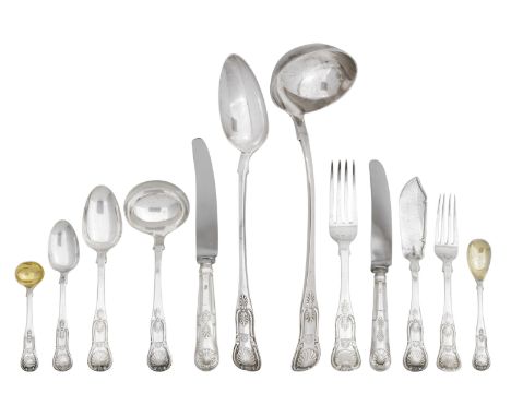 A Victorian silver part canteenby John Mckay, Edinburgh 1855, knives Sheffield 1965 Of King's pattern, settings for twelve, c