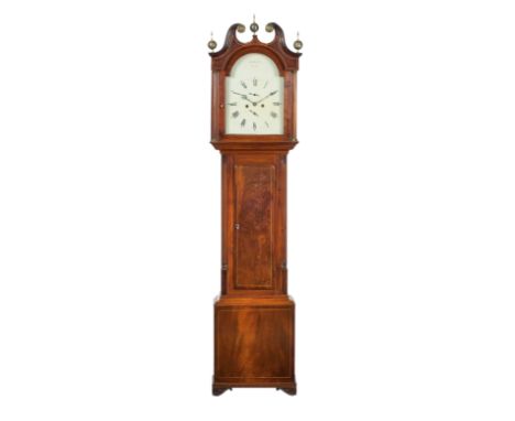 A 19th century mahogany longcase clockThe dial inscribed 'Sam Ritchie, Forfar'The arched white 12 inch painted dial with Roma