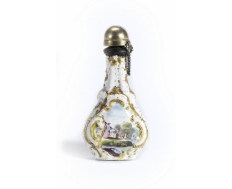 An English enamel scent flask, Birmingham or South StaffordshireCirca 1765Painted with landscapes reserved on a white ground 