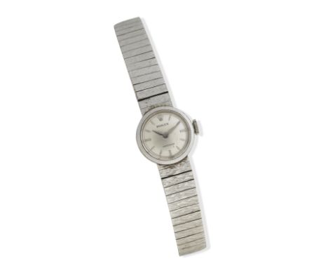 Rolex: A lady's 9k white gold bracelet manual wind wristwatchModel: PrecisonDate: London 1967Movement: 18-jewel manual wind, 
