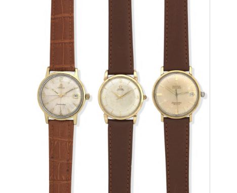 Omega: Three gold plated wristwatchesTo include a manual wind Omega Seamaster, movement 17543369, 17 jewels, 610 calibre, wit