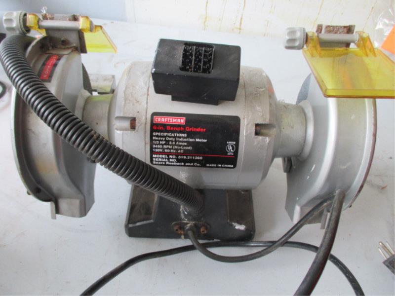 Craftsman 6" Bench Grinder, 6 x 3/4" x 1/2" Wheels, 1/2 HP, 1/2" Arbor
