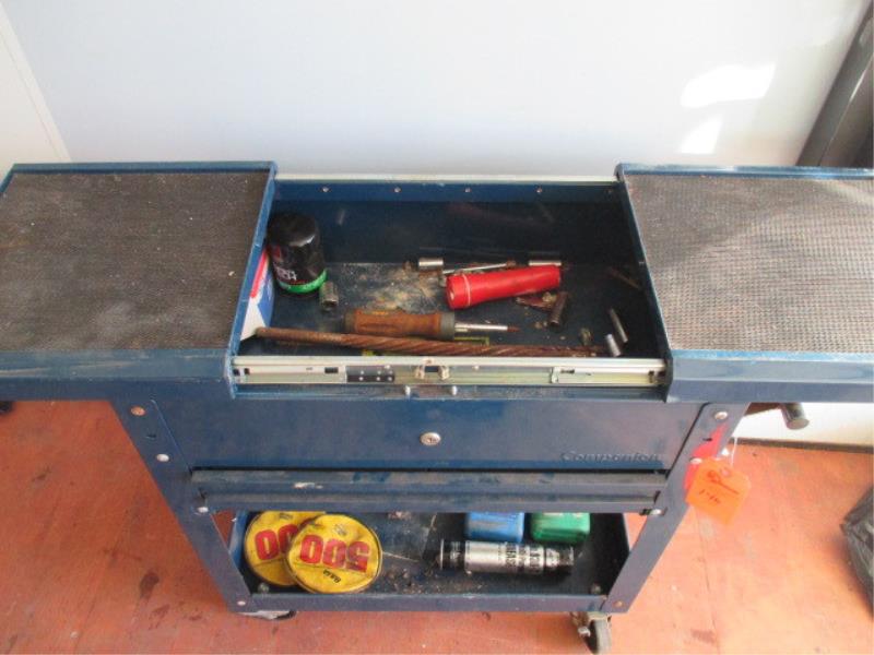 Companion Tool Box / Shop Cart, Rolling, Metal, Blue, Top Slides Open