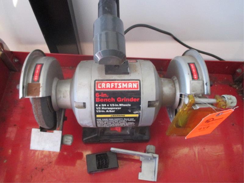 6" Bench Grinder, Craftsman, 6x3/4 x 1/2" Wheels, 1/3HP, 1/2" arbor
