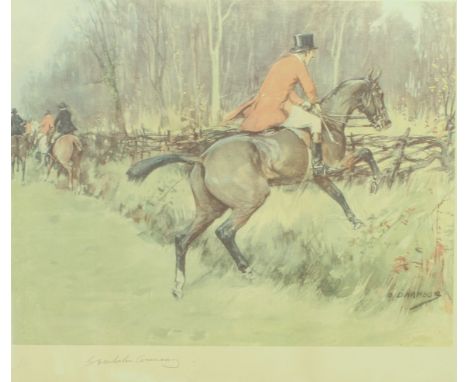 An oak-framed hunting print by G. D. Armour - pub. John Swain &amp; Son Ltd of London, signed and numbered in pencil to lower
