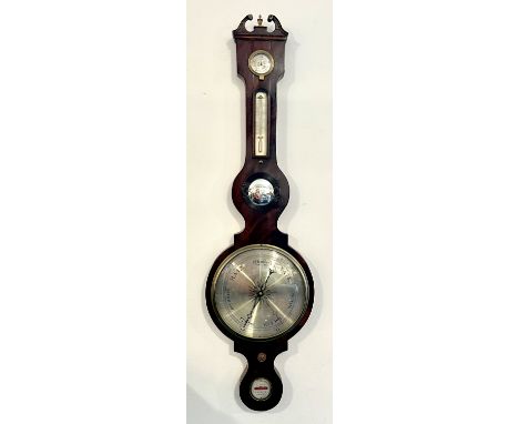 A George IV mahogany banjo barometer by I. Gall of Newland, Lincoln - with ebony strung borders and swan neck top, 9&frac34;i