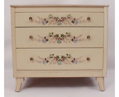 A 1950s painted chest of drawers - by Lebus Furniture, the three-drawer chest with the original conical brass handles, painte